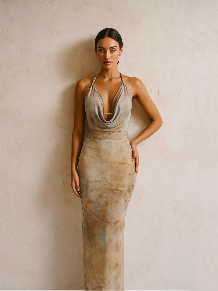 Tunic Boho Tie Dye Halter Midi Women Dress