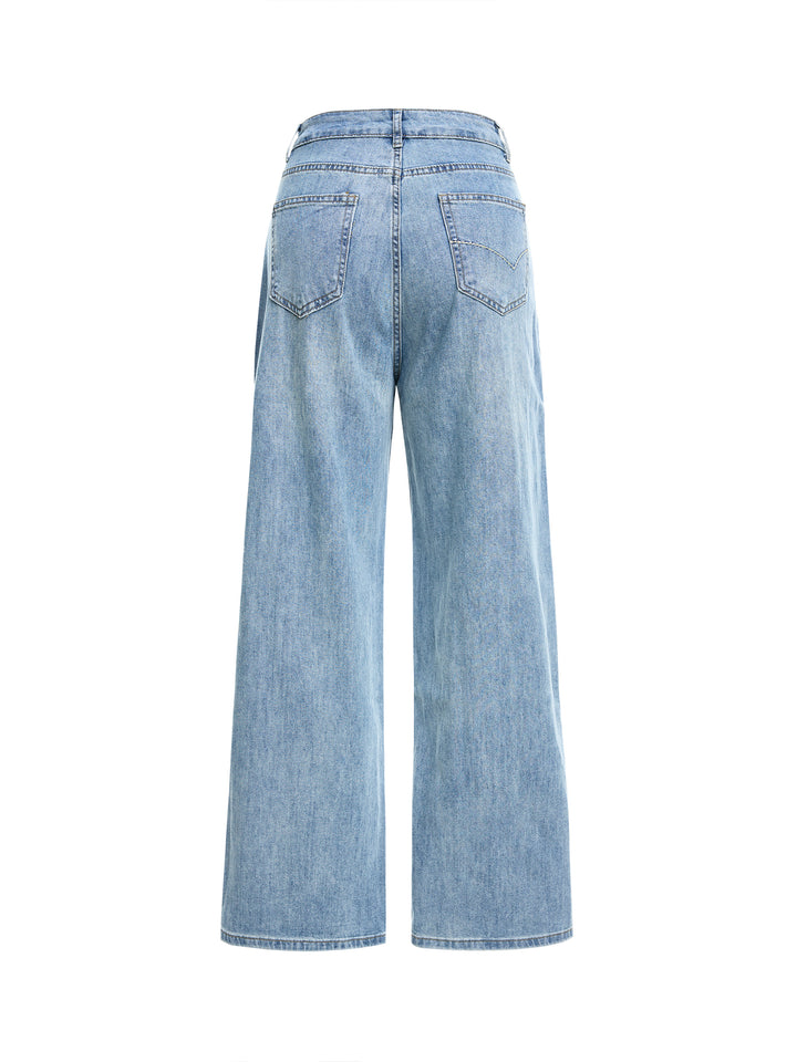 没图 MWD2025061181 Contraste de bouton simple décontracté couture de la jambe large jeans