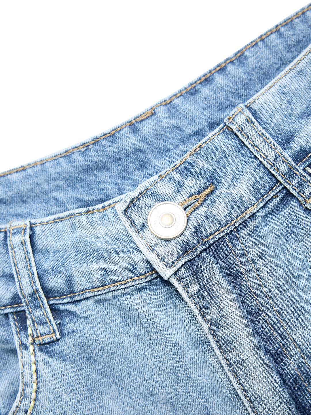 没图 MWD2025061181 Contraste de bouton simple décontracté couture de la jambe large jeans