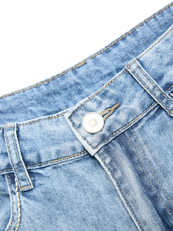 没图 MWD2025061181 Contraste de bouton simple décontracté couture de la jambe large jeans