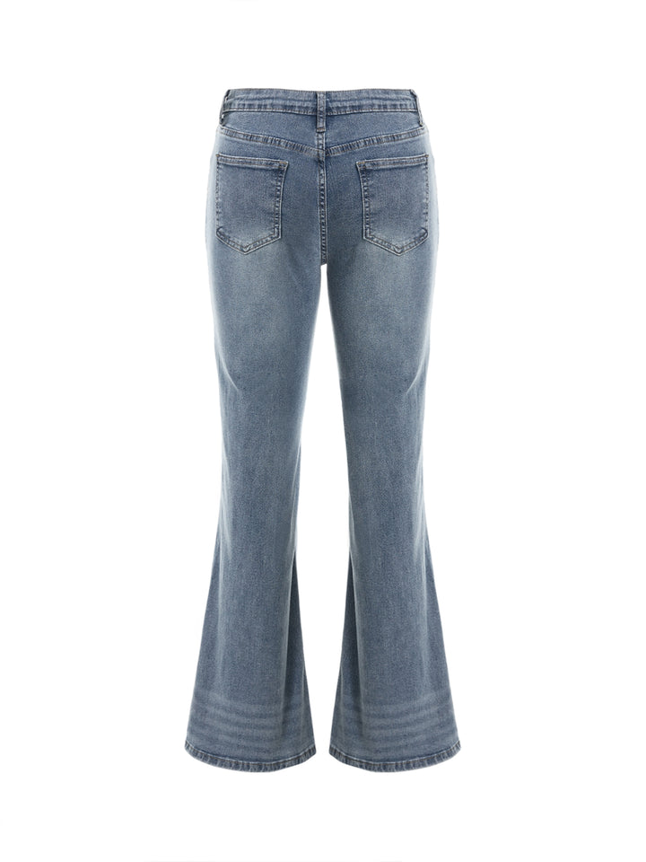 Flared Casual Pocket Long Women Jeans