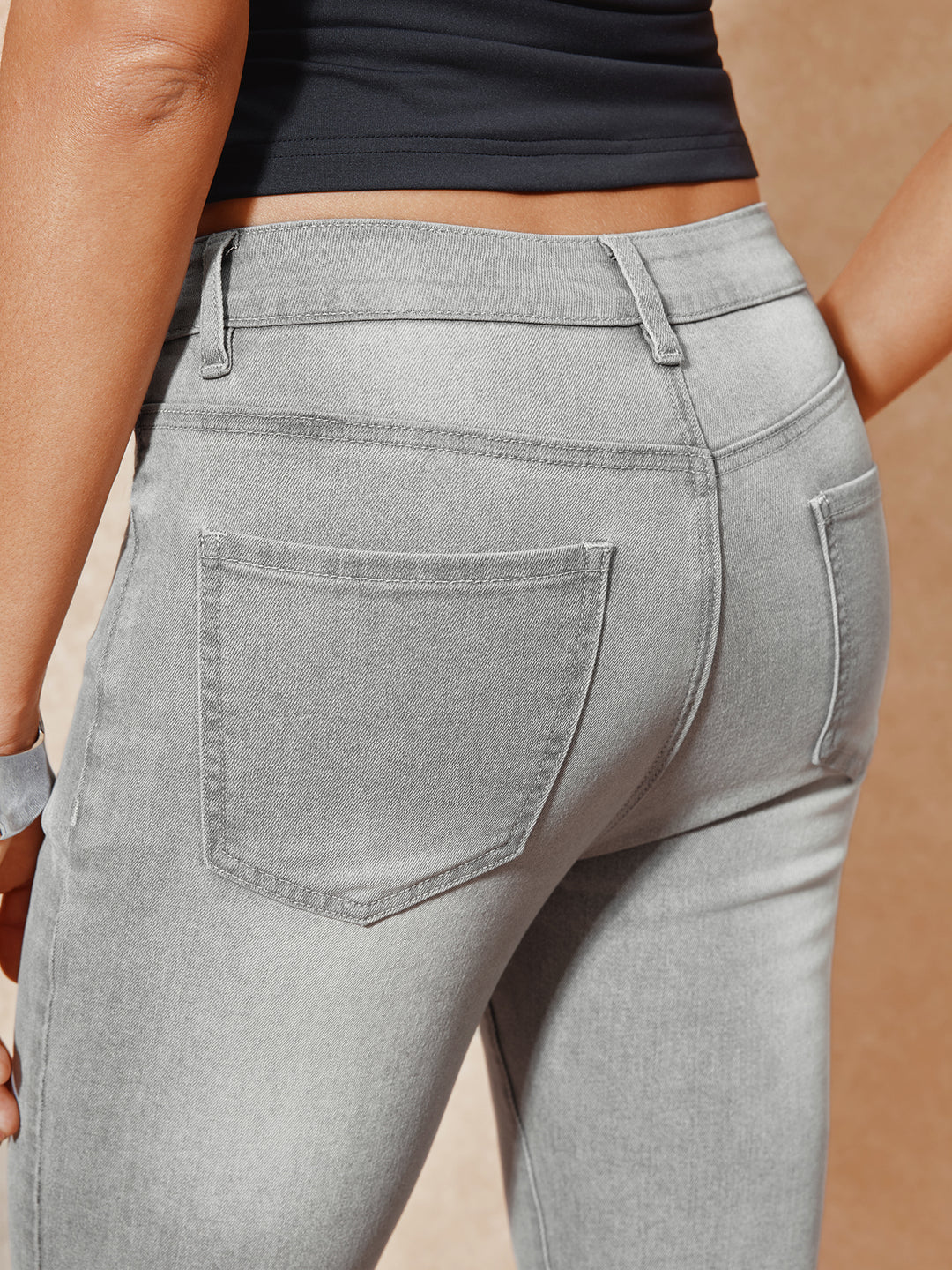 Flared Casual  Pocket Raw Hem Women Jeans