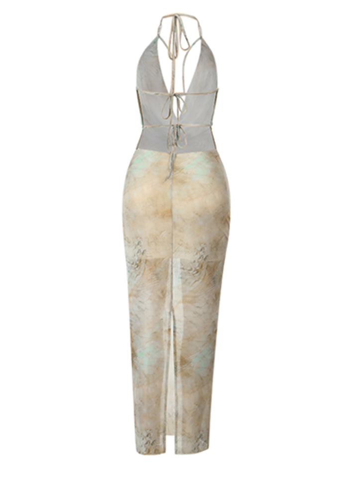 Tunic Boho Tie Dye Halter Midi Women Dress