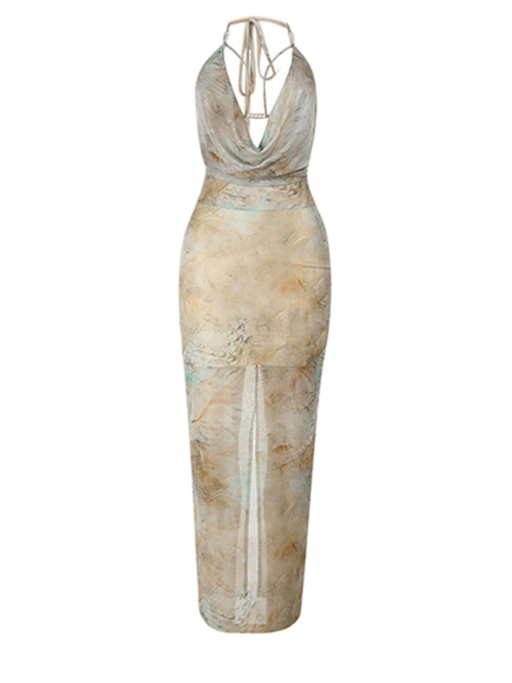 Tunic Boho Tie Dye Halter Midi Women Dress