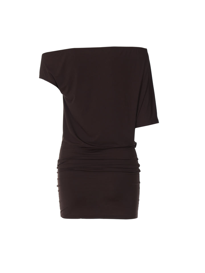 عارضات كتف واحد الكتف Batwing Sleeve Women Dress