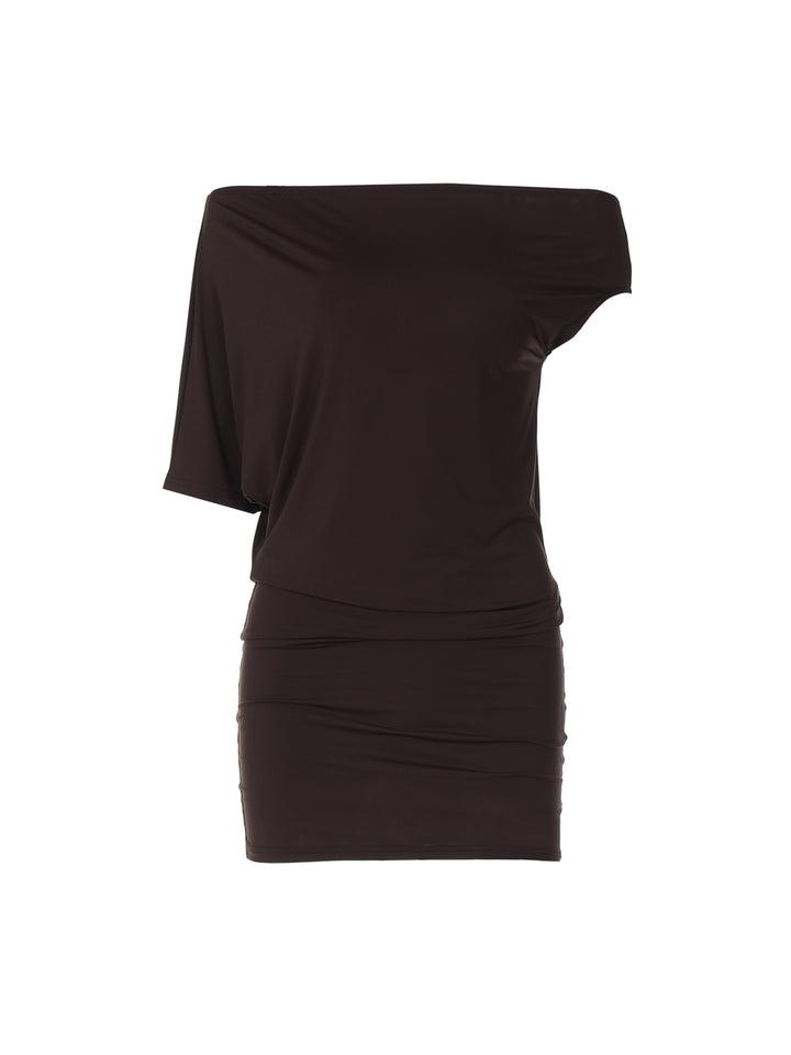 عارضات كتف واحد الكتف Batwing Sleeve Women Dress