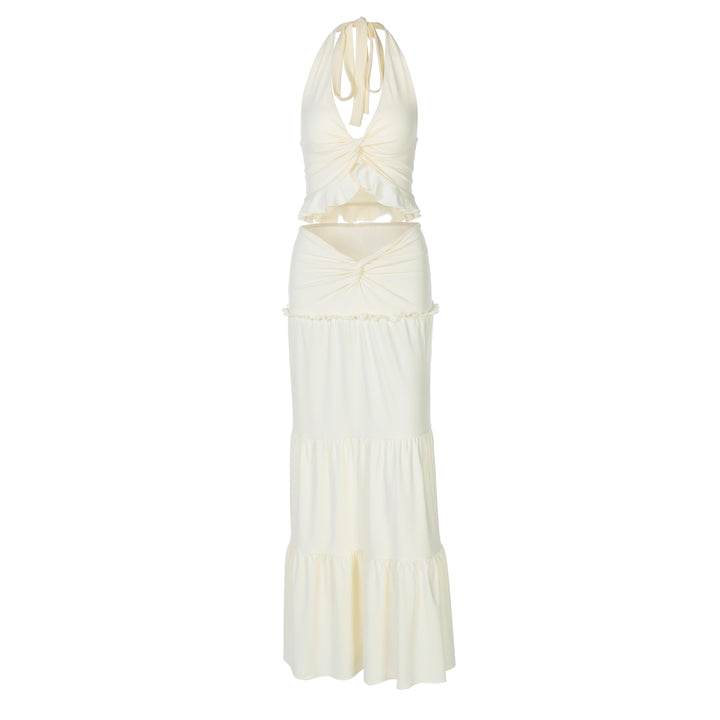 Boho Backless Salat Trim Ruched Twist Halhter Frauen zweiteilige Outfits