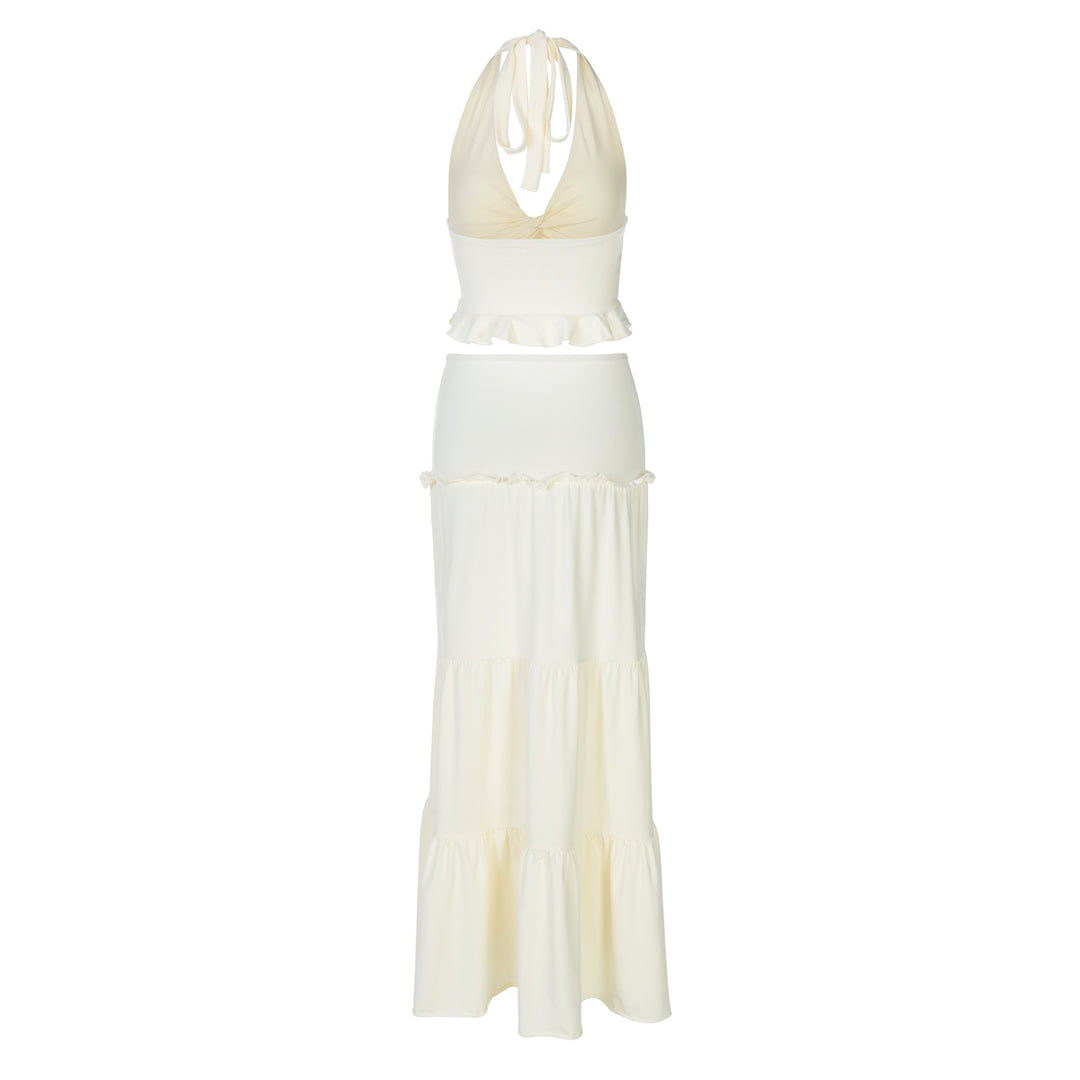 Boho Backless Salat Trim Ruched Twist Halhter Frauen zweiteilige Outfits