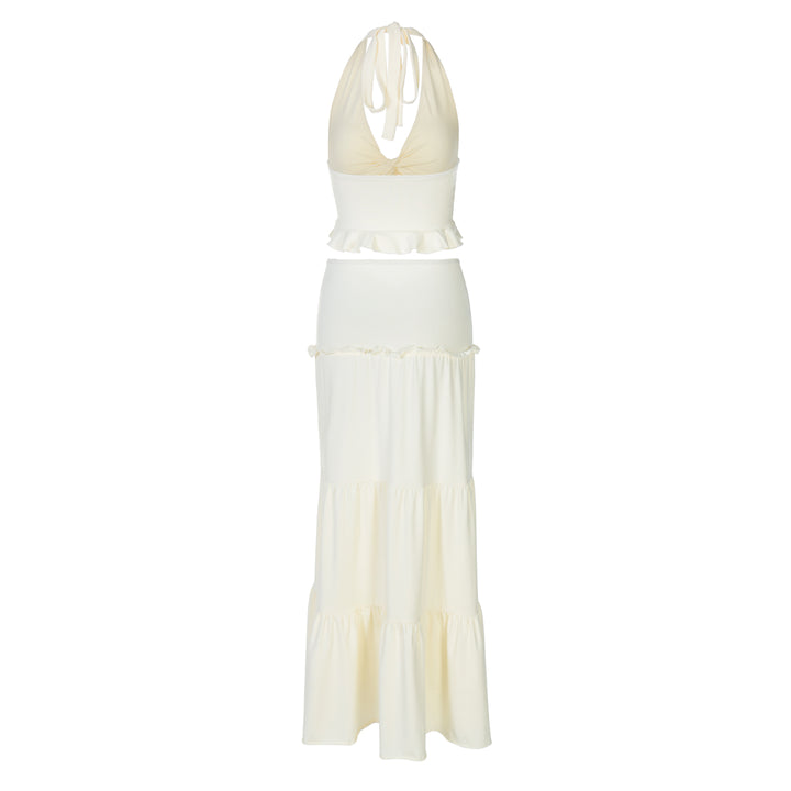 Boho Backless Salat Trim Ruched Twist Halhter Frauen zweiteilige Outfits