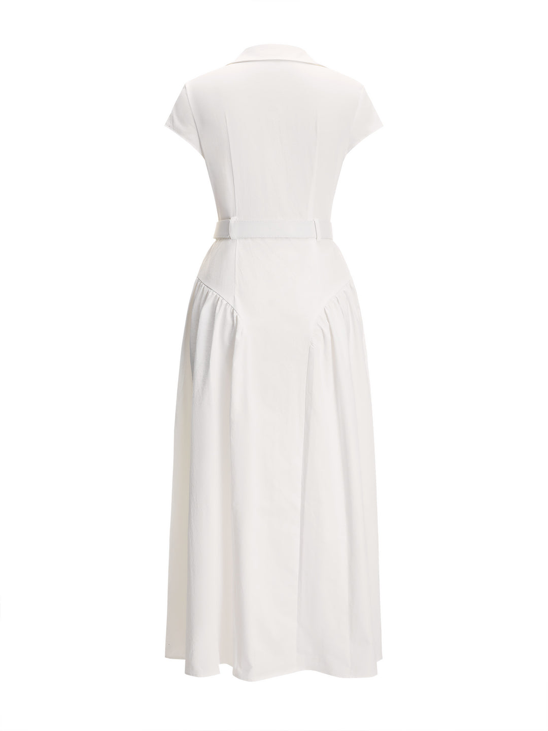 Vestido de mujeres midi de la manga de la tapa del cuello de la camisa revoloteada casual