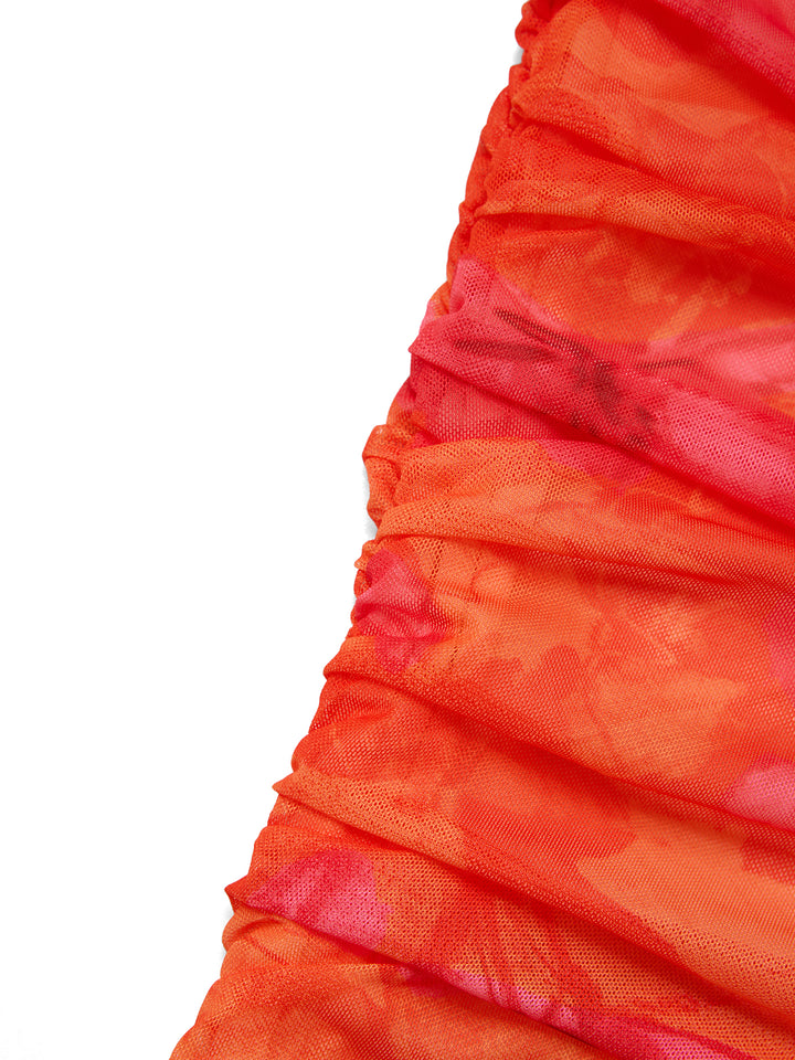Bandeau Boho Floral Ruched Slit Mini Women Dress