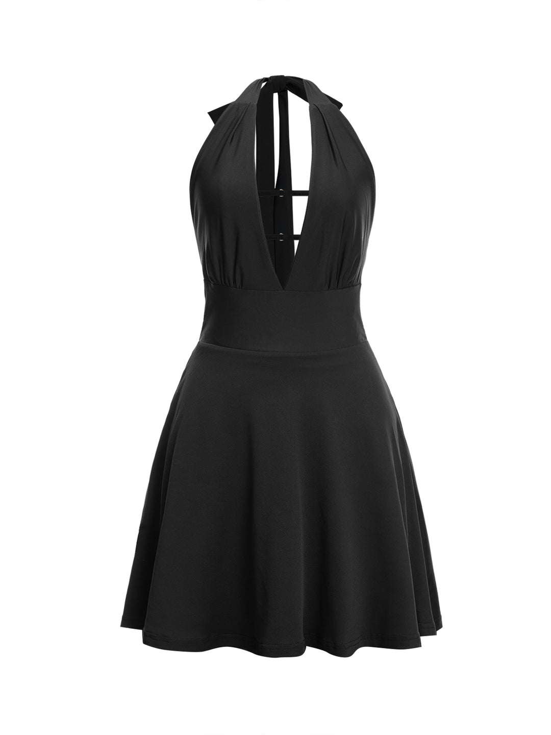 Backless Jersey Plunge Neck Sleeveless A Line Mini Women Dress