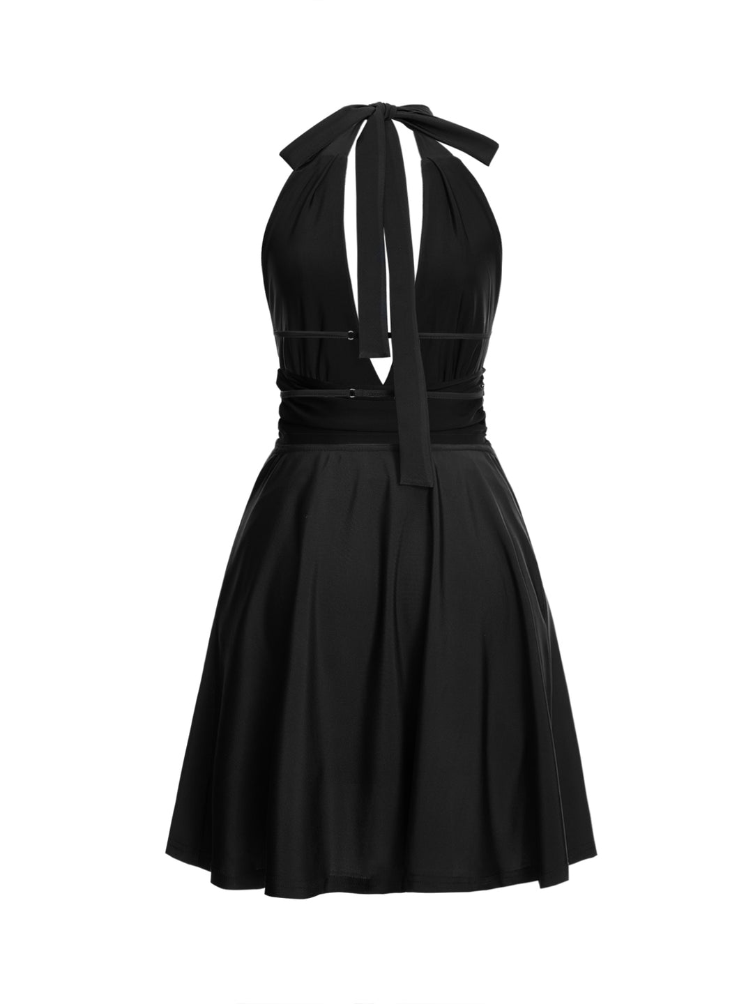 Backless Jersey Plunge Neck Sleeveless A Line Mini Women Dress