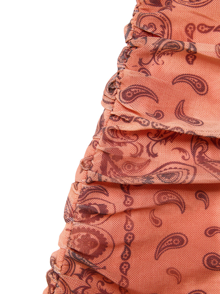 Boho überall über Druckschatz Ärmel und ein Linie Mini -Kleid