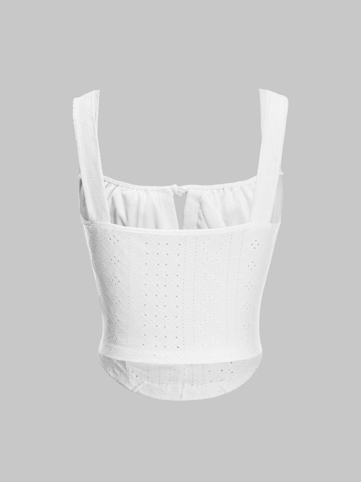 Boho Ruched Tie Front Square Neck Crop Tank Tops