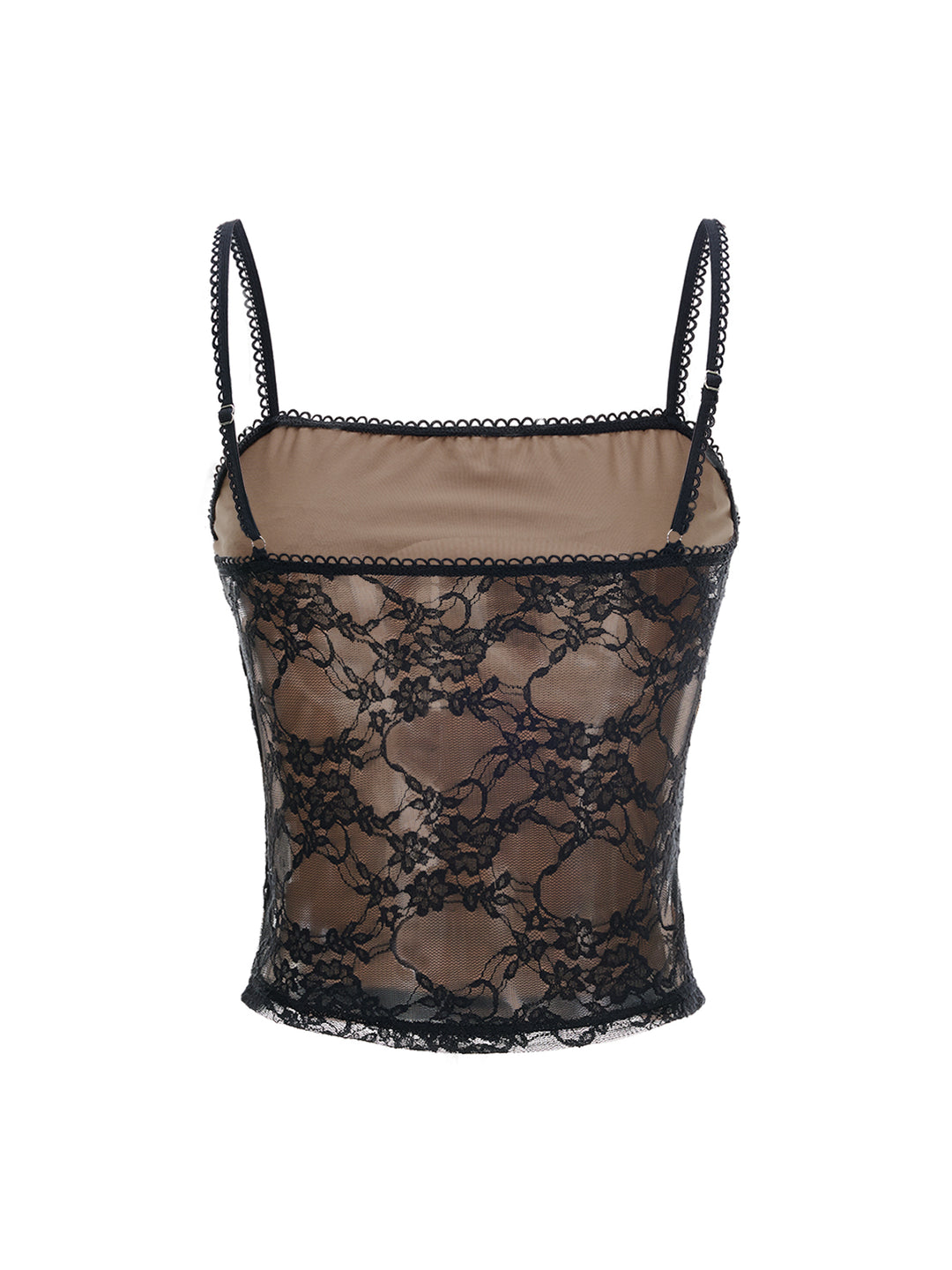 Cami Elegante contraste tela encaje adornado cuello cuadrado