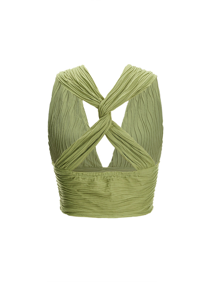 Casual Backless Twist V neck Crop Women Tank Tops & Camis
