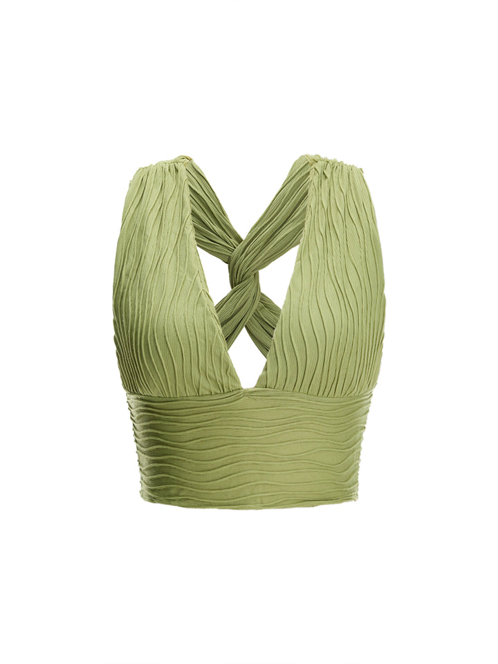 Casual Backless Twist V neck Crop Women Tank Tops & Camis