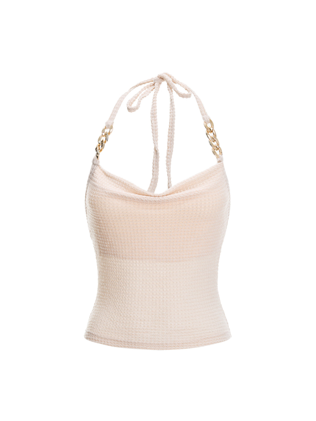 Cami Boho Chain Draped Pointelle Cowl Neck Women Tank Tops & Camis