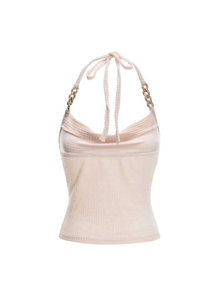 Cami Boho Chain Draped Pointelle Cowl Neck Women Tank Tops & Camis