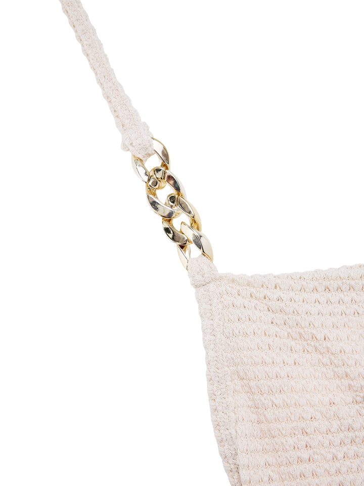 Cami Boho Chain Draped Pointelle Cowl Neck Women Tank Tops & Camis
