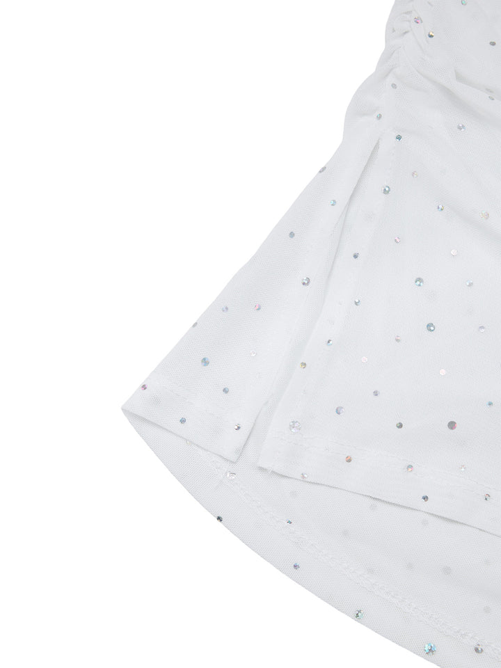 Party Ruched Side Slit Confetti Boat Neck Sheer Women Tank Tops