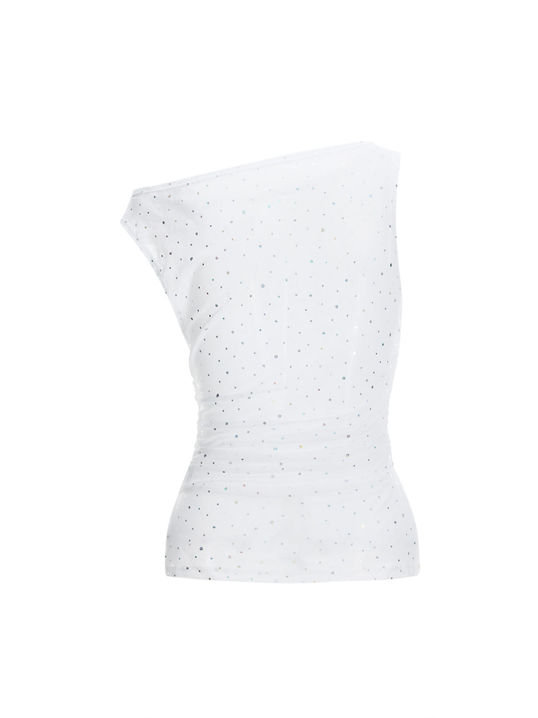 Party Ruched Side Slit Confetti Boat Neck Sheer Women Tank Tops