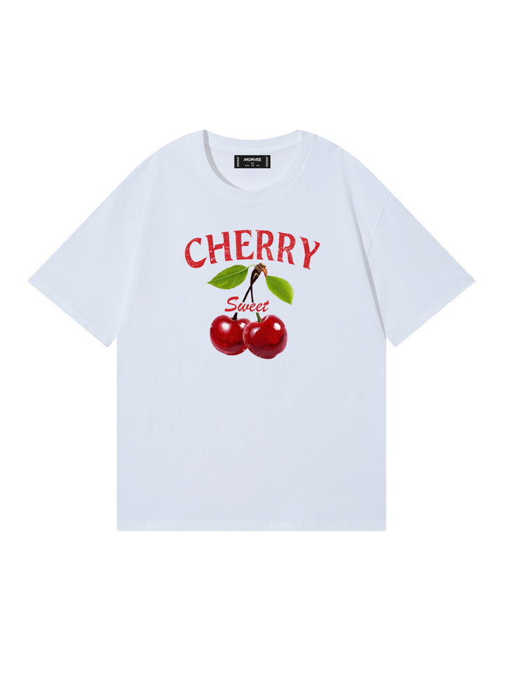 Casual de cerezo/ auto de carreras/ niña Cóctel/ gráficos de osos Camiseta blanca de algodón de mangas cortas impresas
