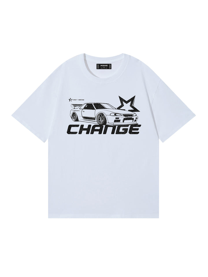 Casual de cerezo/ auto de carreras/ niña Cóctel/ gráficos de osos Camiseta blanca de algodón de mangas cortas impresas