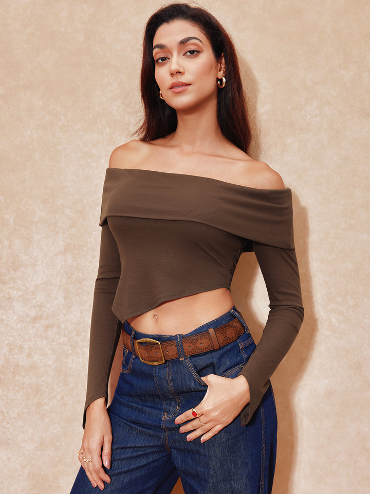 Casual Plain One épaule maigre Skinny Natural Long Sleeve Femmes Tops