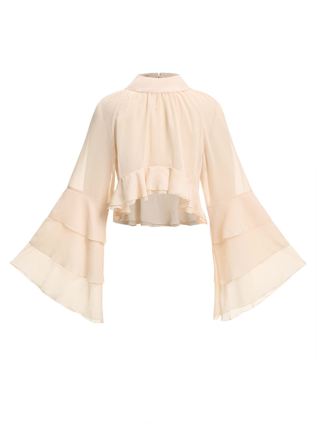 Blouse à manches longues à volants en couches en couches en couches en mousseline de soie