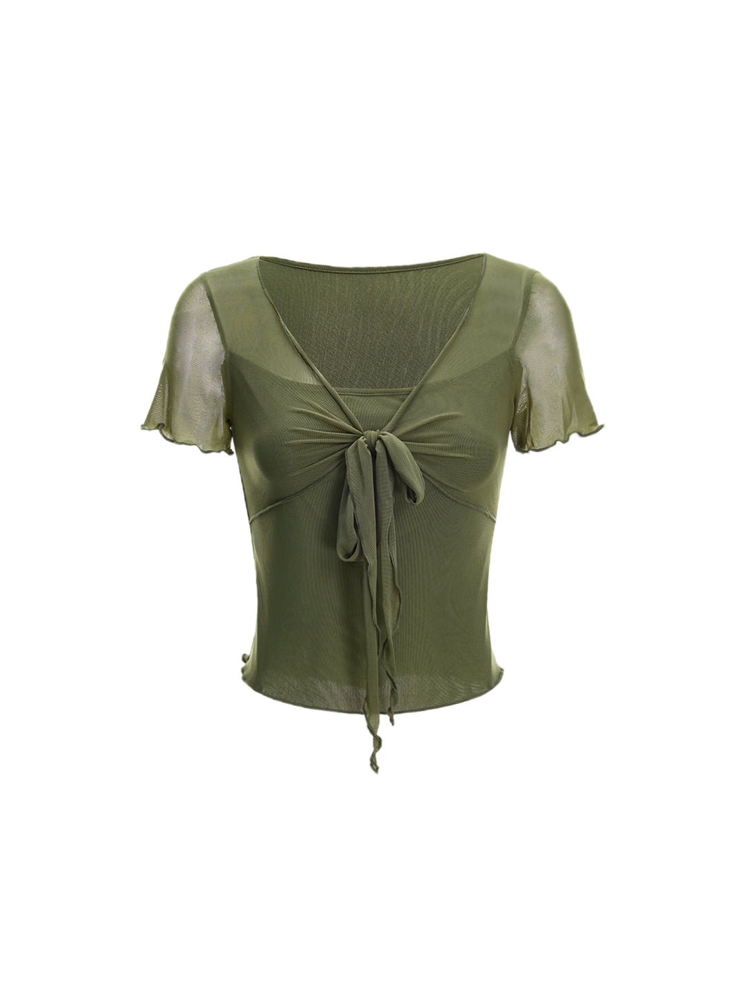 Casual 2 in 1 Tied Tie Neck Crop Women Top