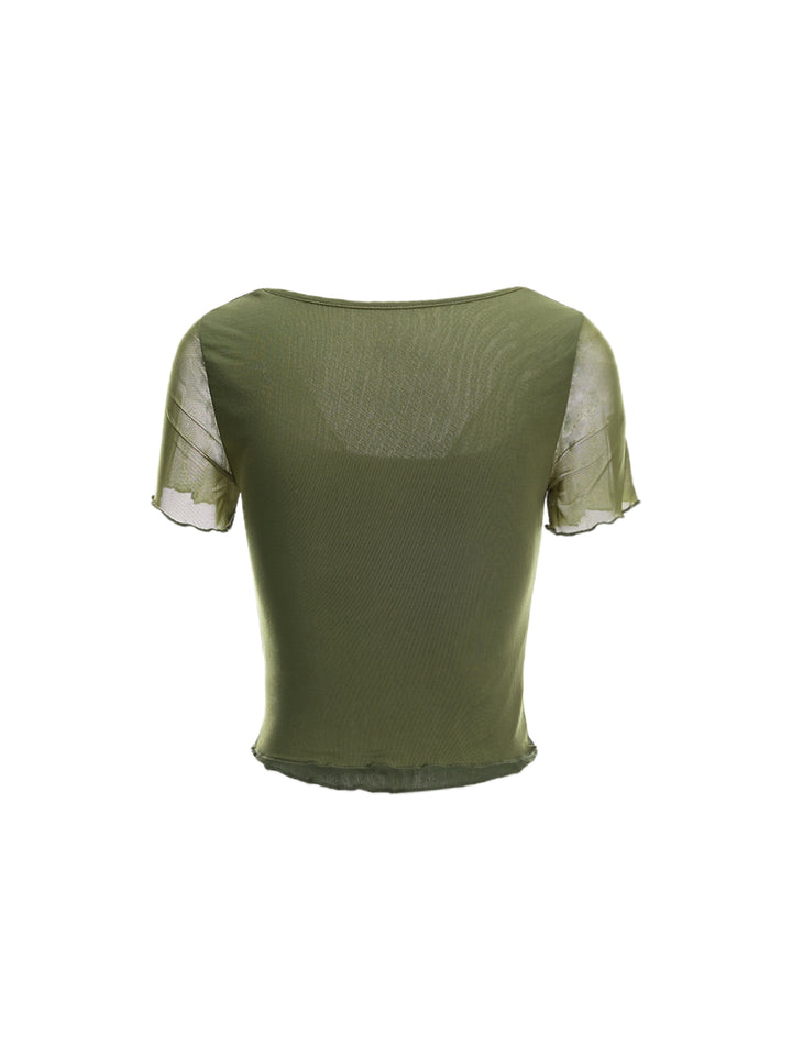 Casual 2 in 1 Tied Tie Neck Crop Women Top