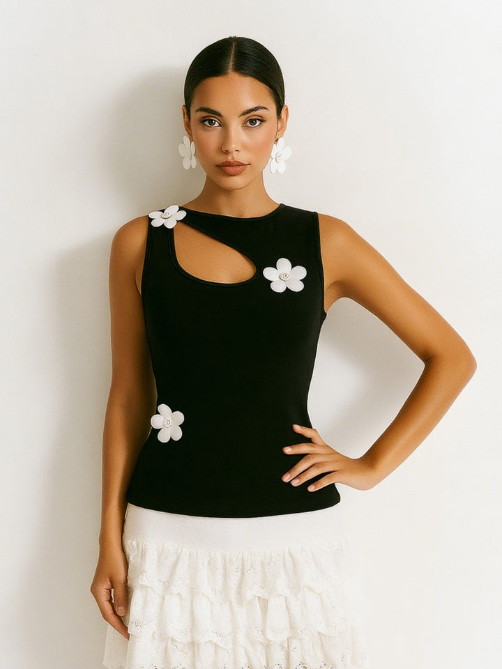 Tank Casual 3D Floral Scoop Neck Women Tops