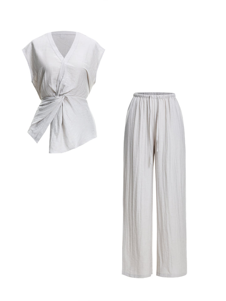 Casual Plain Knot Women Two-piece Outfits