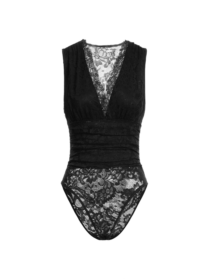Bodysuit أنيقة الأزهار جوفاء خارج روكيد الخامس نساء البلاغات
