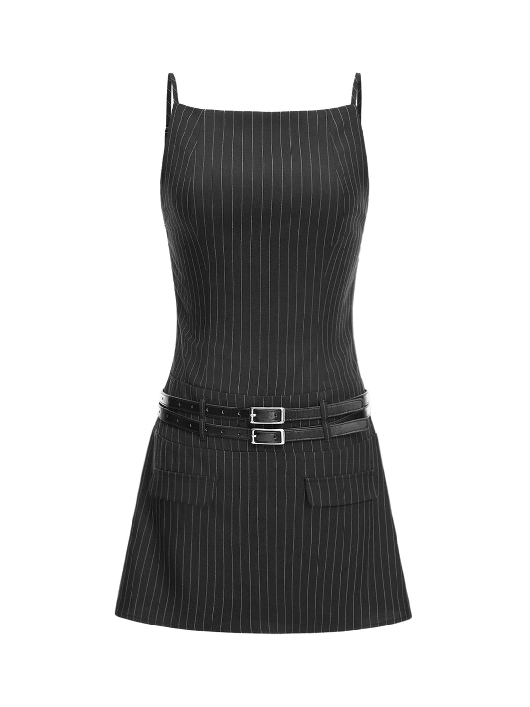 Vestido de cuello cuadrado de bolsillo sin cinturón sin espalda sin espalda preppy