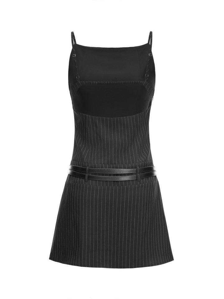 Vestido de cuello cuadrado de bolsillo sin cinturón sin espalda sin espalda preppy