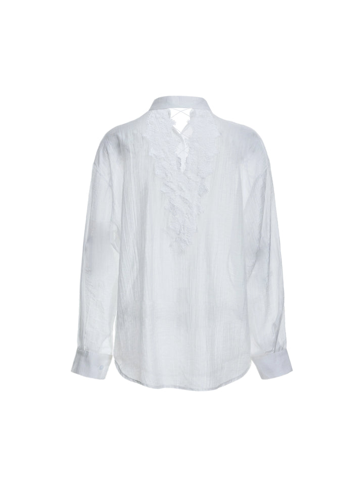 Shirt Boho Lace Trim Fold Collar Women Blouses