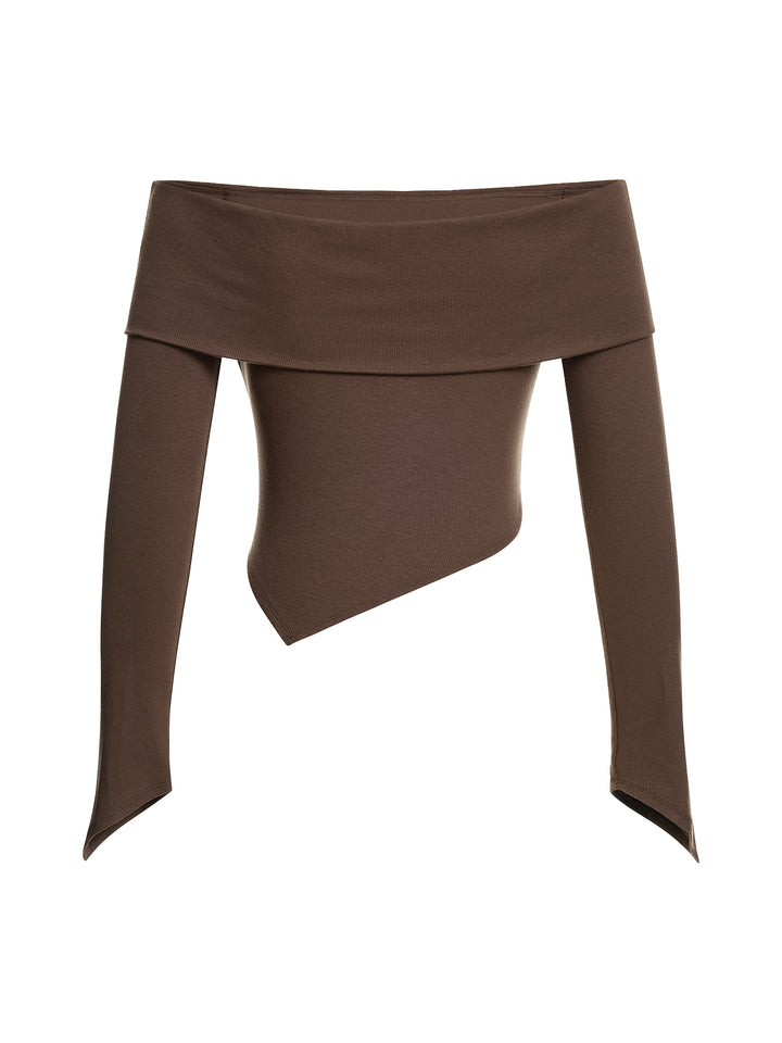 Casual Plain One épaule maigre Skinny Natural Long Sleeve Femmes Tops